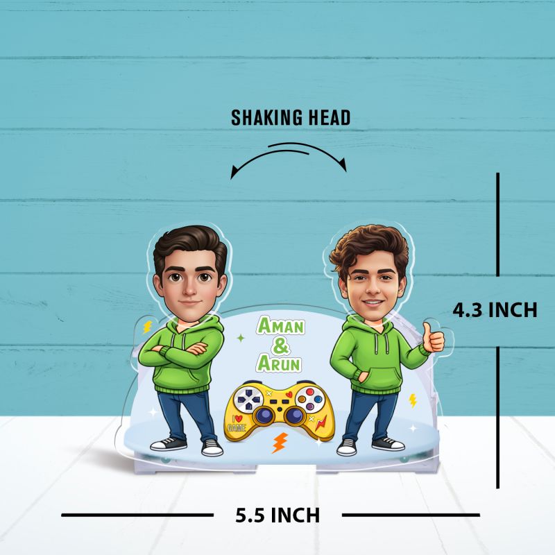 Personalized Bobblehead Caricature Custom with Photo & Name Gift for Gaming Partner Friends & Brother Battery Powered Moving Head for Home Decor Tabletop