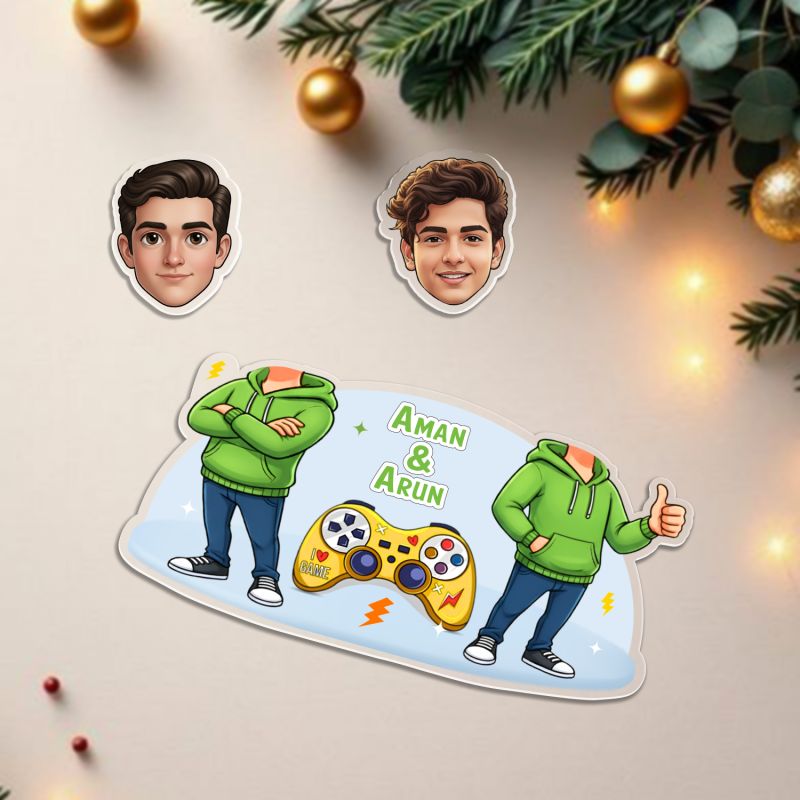 Personalized Bobblehead Caricature Custom with Photo & Name Gift for Gaming Partner Friends & Brother Battery Powered Moving Head for Home Decor Tabletop