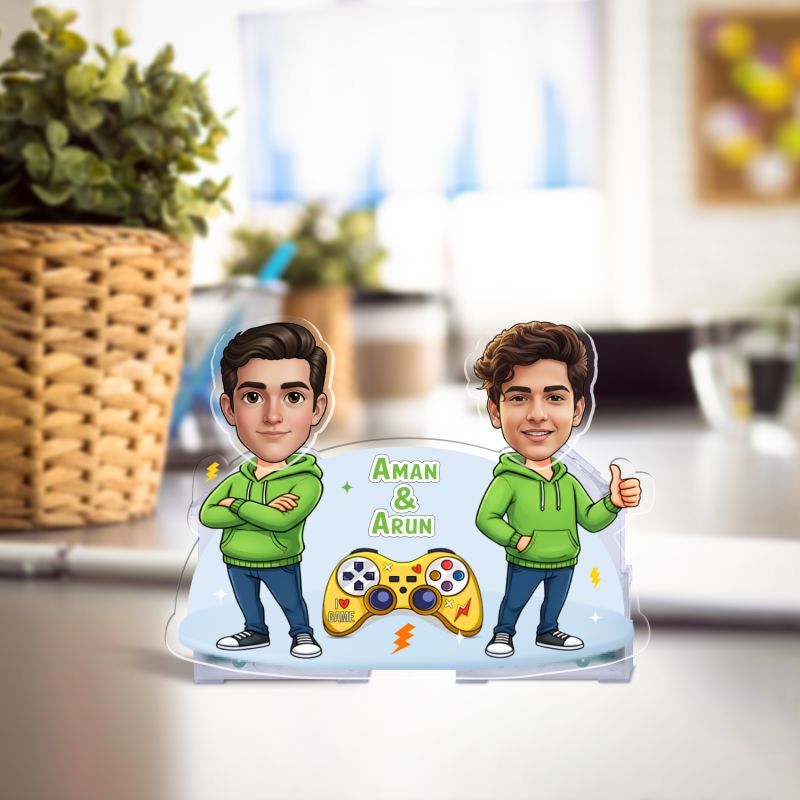 Personalized Bobblehead Caricature Custom with Photo & Name Gift for Gaming Partner Friends & Brother Battery Powered Moving Head for Home Decor Tabletop