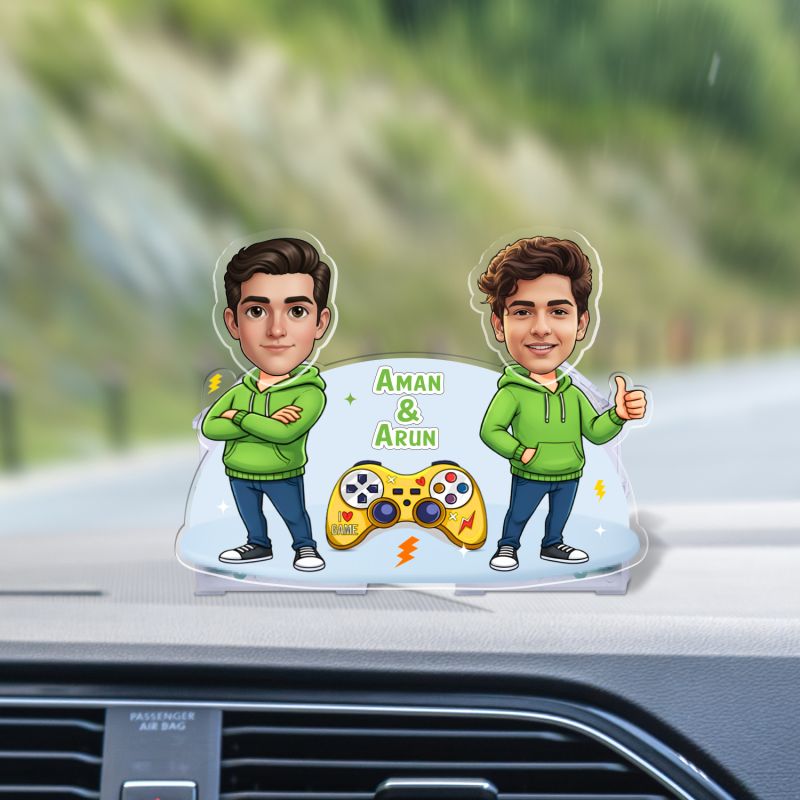 Personalized Bobblehead Caricature Custom with Photo & Name Gift for Gaming Partner Friends & Brother Battery Powered Moving Head for Home Decor Tabletop