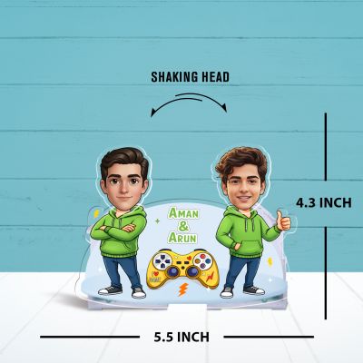 Personalized Bobblehead Caricature Custom with Photo & Name Gift for Gaming Partner Friends & Brother Battery Powered Moving Head for Home Decor Tabletop