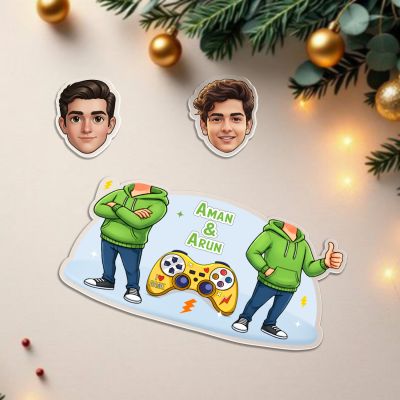 Personalized Bobblehead Caricature Custom with Photo & Name Gift for Gaming Partner Friends & Brother Battery Powered Moving Head for Home Decor Tabletop