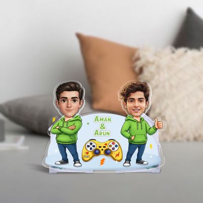 Personalized Bobblehead Caricature Custom with Photo & Name Gift for Gaming Partner Friends & Brother Battery Powered Moving Head for Home Decor Tabletop