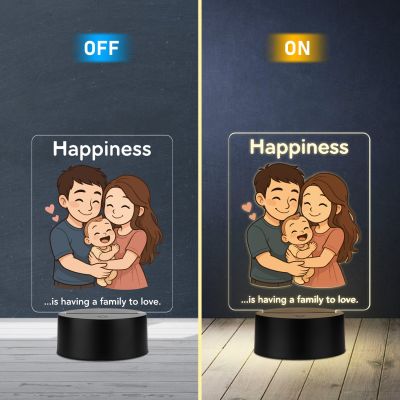 Happiness is Having A Family to Love Quote Engraved LED Night Lamp with Warm White Light Gift for Parents Bedroom Decor Light