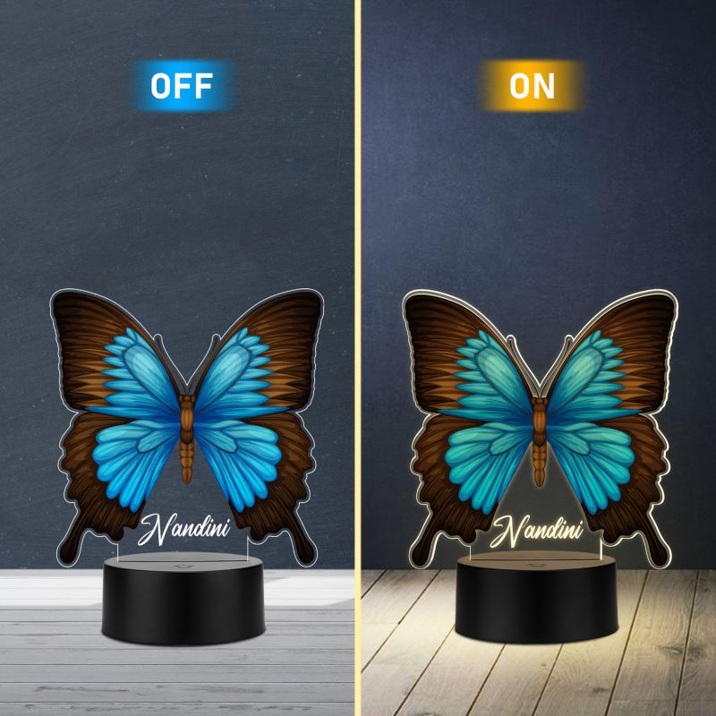 Butterfly Theme LED Night Light, 3D Illusion Lamp with Warm White Light with Black Base Kids Room Decor Bedside Lamp Birthday Return Gift for Girls