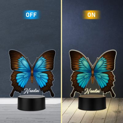 Butterfly Theme LED Night Light, 3D Illusion Lamp with Warm White Light with Black Base Kids Room Decor Bedside Lamp Birthday Return Gift for Girls