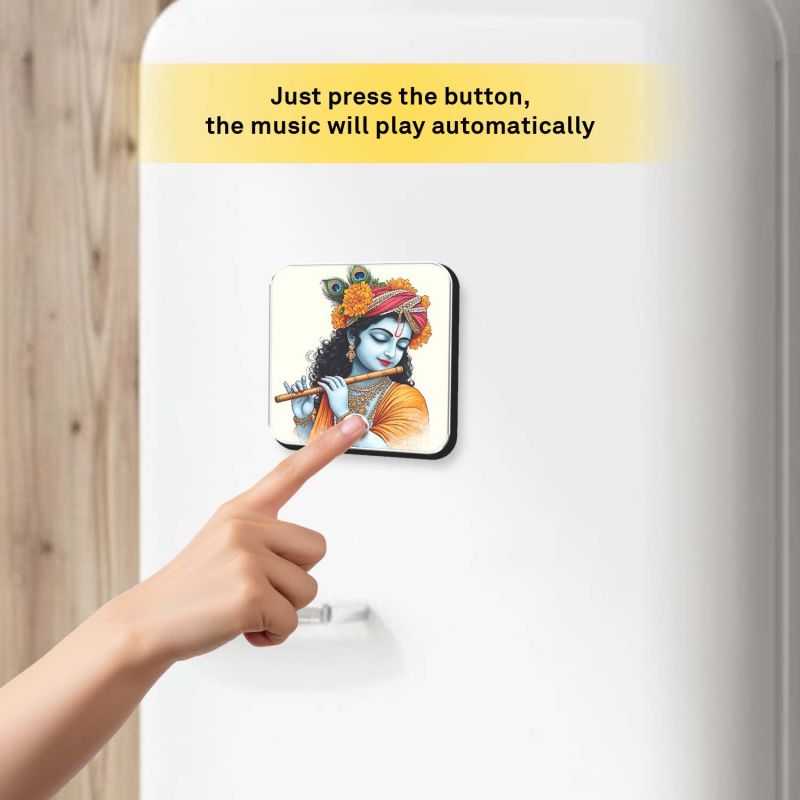 Musical Krishna Mantra Fridge Magnet with Sound Krishna Bhajan Playing Spiritual Magnet for Home, Office & Car Devotional Return Gift for Puja, Housewarming, Janmashtami & Festivals