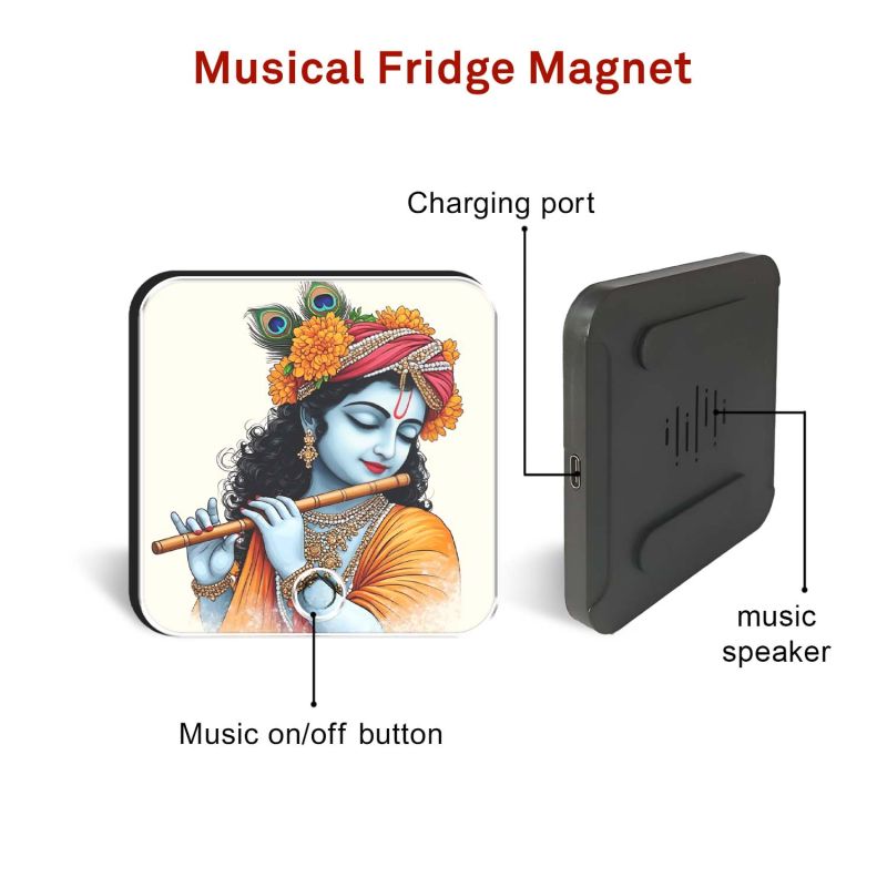 Musical Krishna Mantra Fridge Magnet with Sound Krishna Bhajan Playing Spiritual Magnet for Home, Office & Car Devotional Return Gift for Puja, Housewarming, Janmashtami & Festivals