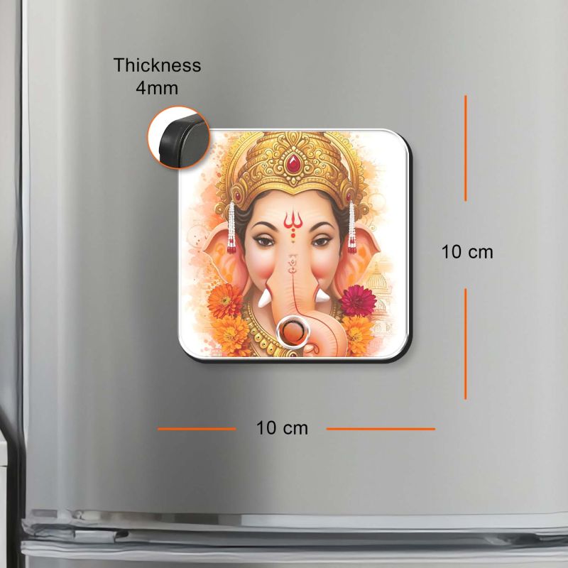 Musical Ganesh Ji Fridge Magnet with Vakrtund Mahakaye Mantra Ganesh Mantra Playing Magnet for Home, Office & Car Devotional Gift Item Spiritual Return Gift