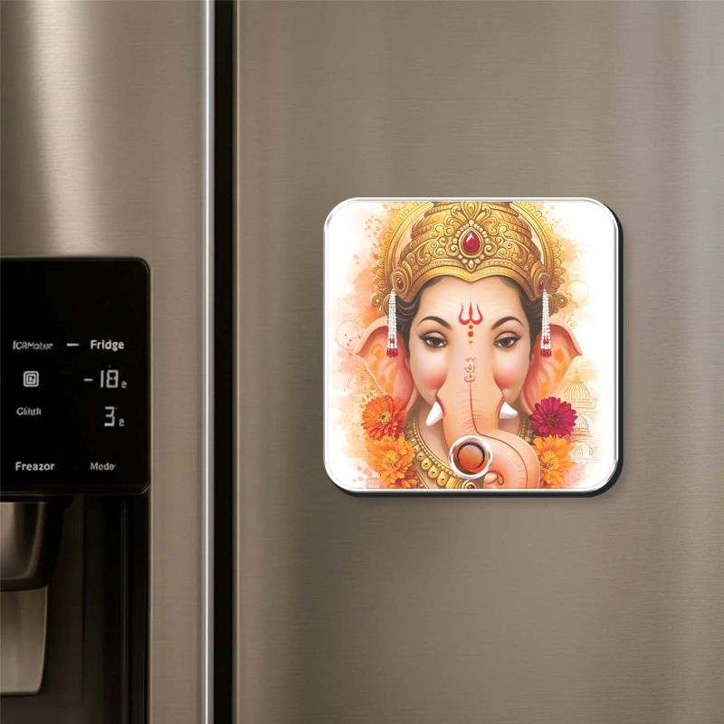 Musical Ganesh Ji Fridge Magnet with Vakrtund Mahakaye Mantra Ganesh Mantra Playing Magnet for Home, Office & Car Devotional Gift Item Spiritual Return Gift