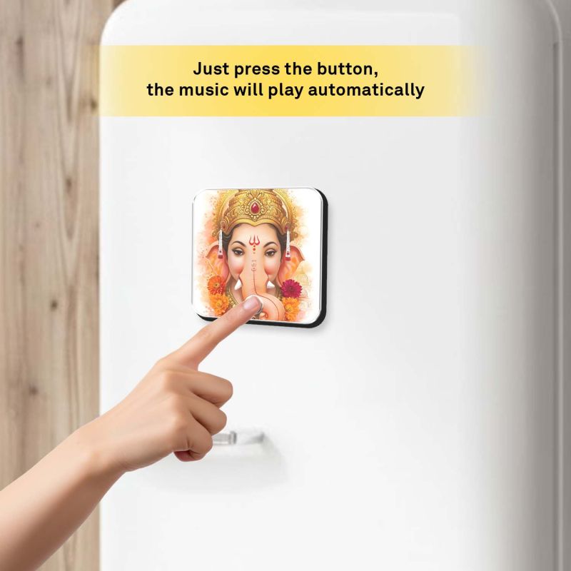 Musical Ganesh Ji Fridge Magnet with Vakrtund Mahakaye Mantra Ganesh Mantra Playing Magnet for Home, Office & Car Devotional Gift Item Spiritual Return Gift