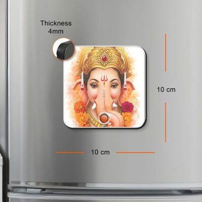 Musical Ganesh Ji Fridge Magnet with Vakrtund Mahakaye Mantra Ganesh Mantra Playing Magnet for Home, Office & Car Devotional Gift Item Spiritual Return Gift