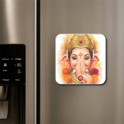 Musical Ganesh Ji Fridge Magnet with Vakrtund Mahakaye Mantra Ganesh Mantra Playing Magnet for Home, Office & Car Devotional Gift Item Spiritual Return Gift