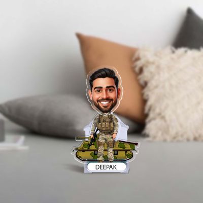 Personalized Indian Army Officer Bobblehead Caricature Standee  Custom with Face Cutout & Name Battery Powered Moving Head  Home & Office Table Decor  Gift for Army Man