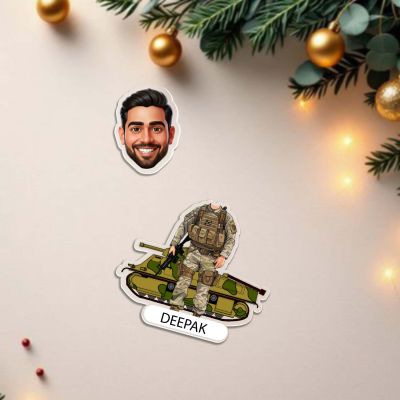 Personalized Indian Army Officer Bobblehead Caricature Standee  Custom with Face Cutout & Name Battery Powered Moving Head  Home & Office Table Decor  Gift for Army Man