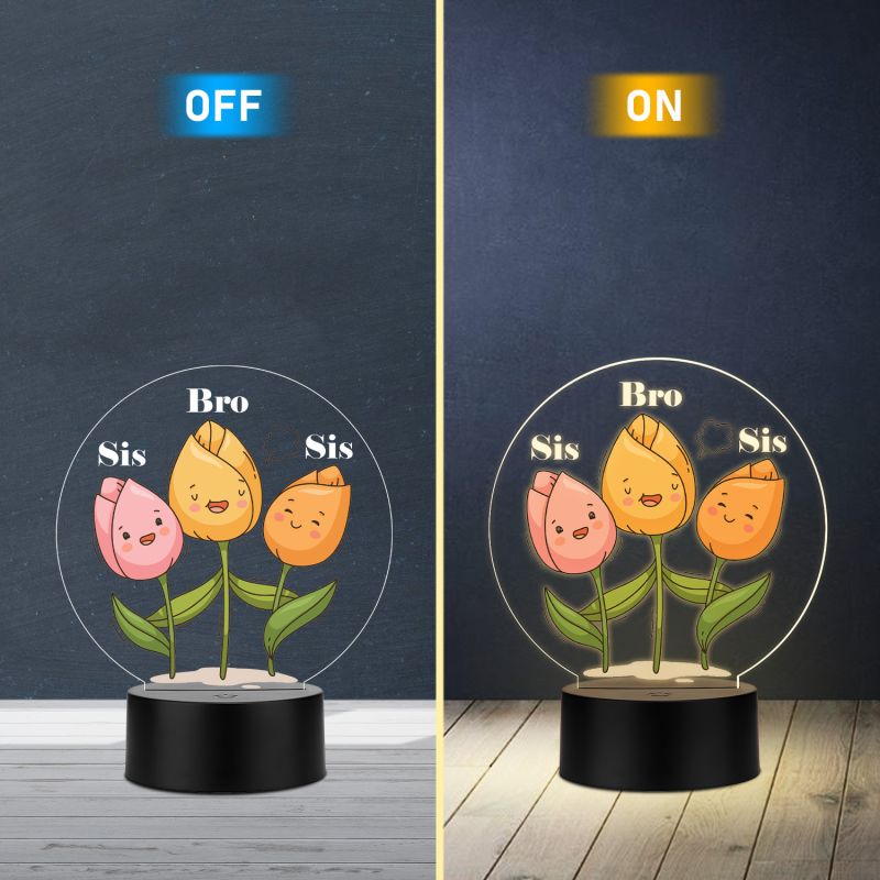 Inspirational Quote LED Night Lamp with Warm White Light Flower Design Theme Decorative Acrylic Light Motivational Study Table Lamp (Bro & Sis)