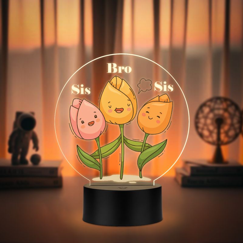 Inspirational Quote LED Night Lamp with Warm White Light Flower Design Theme Decorative Acrylic Light Motivational Study Table Lamp (Bro & Sis)