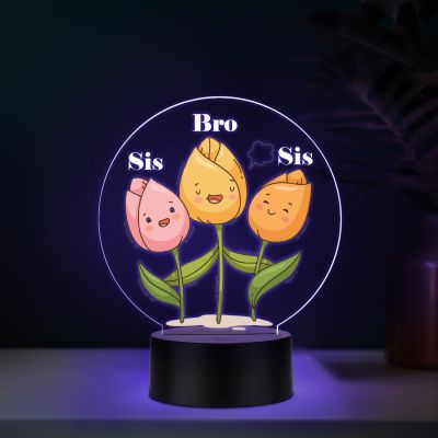 3D Illusion Flower Theme Design LED Night Lamp with Automatic Color Changing Light Motivational Desk Decor Study Table Lamp (Bro & Sis)