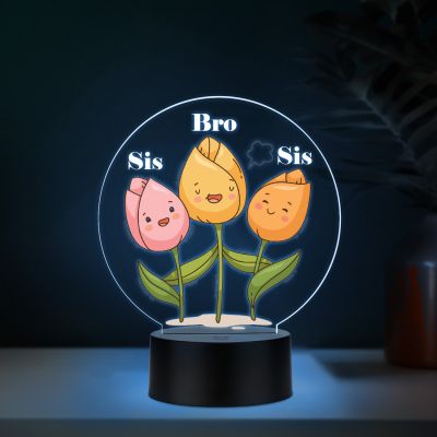 3D Illusion Flower Theme Design LED Night Lamp with Automatic Color Changing Light Motivational Desk Decor Study Table Lamp (Bro & Sis)