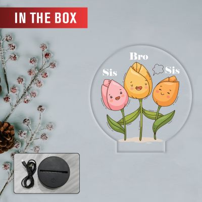 3D Illusion Flower Theme Design LED Night Lamp with Automatic Color Changing Light Motivational Desk Decor Study Table Lamp (Bro & Sis)