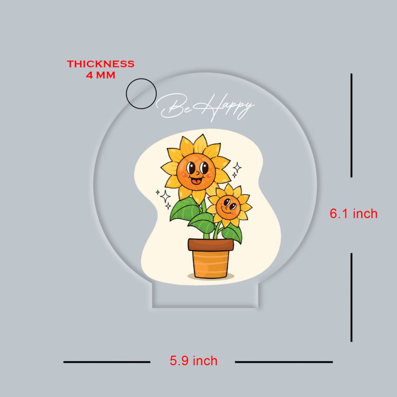 Inspirational Quote LED Night Lamp with Warm White Light Flower Design Theme Decorative Acrylic Light Motivational Study Table Lamp (Be Happy)