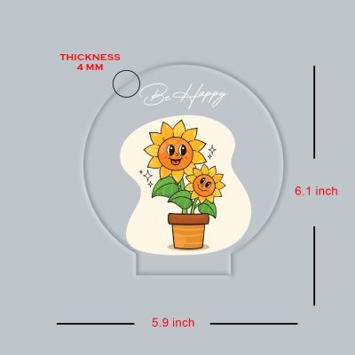 Inspirational Quote LED Night Lamp with Warm White Light Flower Design Theme Decorative Acrylic Light Motivational Study Table Lamp (Be Happy)