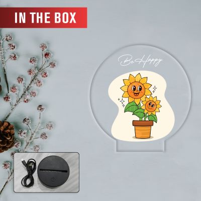 Inspirational Quote LED Night Lamp with Warm White Light Flower Design Theme Decorative Acrylic Light Motivational Study Table Lamp (Be Happy)