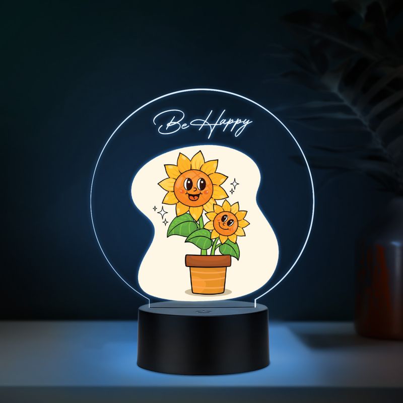 3D Illusion Flower Theme Design LED Night Lamp with Automatic Color Changing Light Motivational Desk Decor | Study Table Lamp (Be Happy)