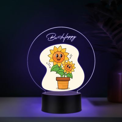 3D Illusion Flower Theme Design LED Night Lamp with Automatic Color Changing Light Motivational Desk Decor | Study Table Lamp (Be Happy)