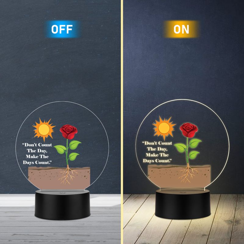 Inspirational Quote LED Night Lamp with Warm White Light Flower Design Theme Decorative Acrylic Light Motivational Study Table Lamp (Don't Count The Day, Make The Days Count)