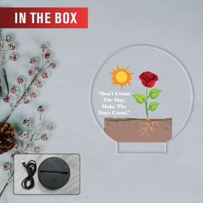 Inspirational Quote LED Night Lamp with Warm White Light Flower Design Theme Decorative Acrylic Light Motivational Study Table Lamp (Don't Count The Day, Make The Days Count)