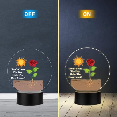 Inspirational Quote LED Night Lamp with Warm White Light Flower Design Theme Decorative Acrylic Light Motivational Study Table Lamp (Don't Count The Day, Make The Days Count)