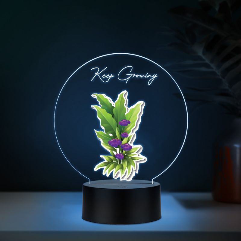 Inspirational Quote LED Night Lamp with Warm White Light Flower Design Theme Decorative Acrylic Light Motivational Study Table Lamp (Keep Growing)