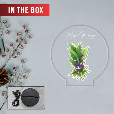 Inspirational Quote LED Night Lamp with Warm White Light Flower Design Theme Decorative Acrylic Light Motivational Study Table Lamp (Keep Growing)
