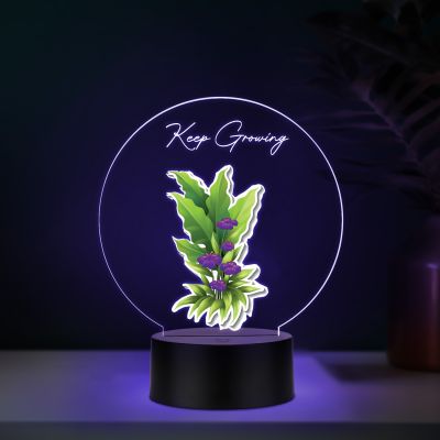 Inspirational Quote LED Night Lamp with Warm White Light Flower Design Theme Decorative Acrylic Light Motivational Study Table Lamp (Keep Growing)