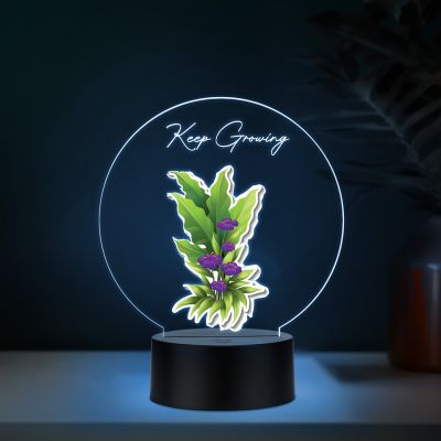 Inspirational Quote LED Night Lamp with Warm White Light Flower Design Theme Decorative Acrylic Light Motivational Study Table Lamp (Keep Growing)