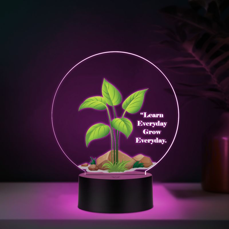 3D Illusion Flower Theme Design LED Night Lamp with Automatic Color Changing Light Motivational Desk Decor | Study Table Lamp (Learn Every Grow Everyday)