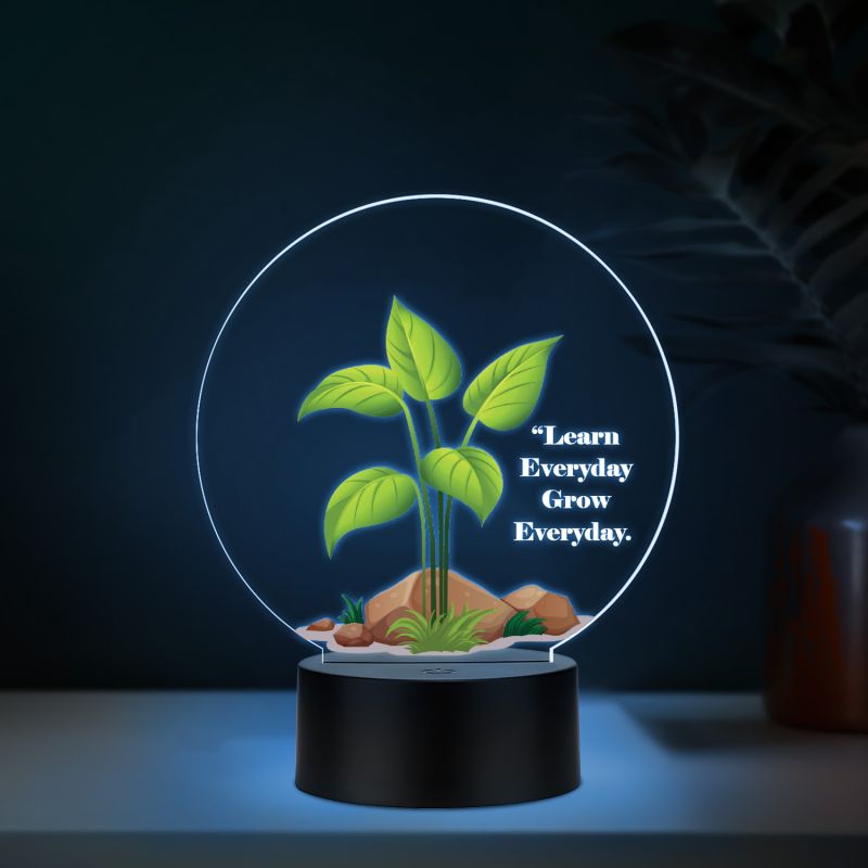 3D Illusion Flower Theme Design LED Night Lamp with Automatic Color Changing Light Motivational Desk Decor | Study Table Lamp (Learn Every Grow Everyday)