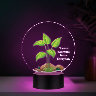 3D Illusion Flower Theme Design LED Night Lamp with Automatic Color Changing Light Motivational Desk Decor | Study Table Lamp (Learn Every Grow Everyday)