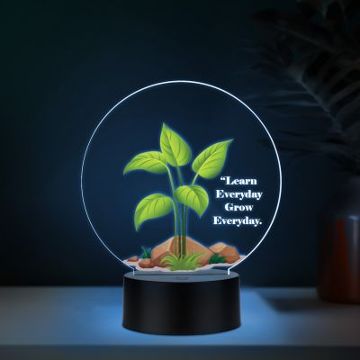 3D Illusion Flower Theme Design LED Night Lamp with Automatic Color Changing Light Motivational Desk Decor | Study Table Lamp (Learn Every Grow Everyday)