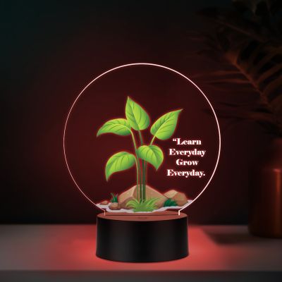 3D Illusion Flower Theme Design LED Night Lamp with Automatic Color Changing Light Motivational Desk Decor | Study Table Lamp (Learn Every Grow Everyday)