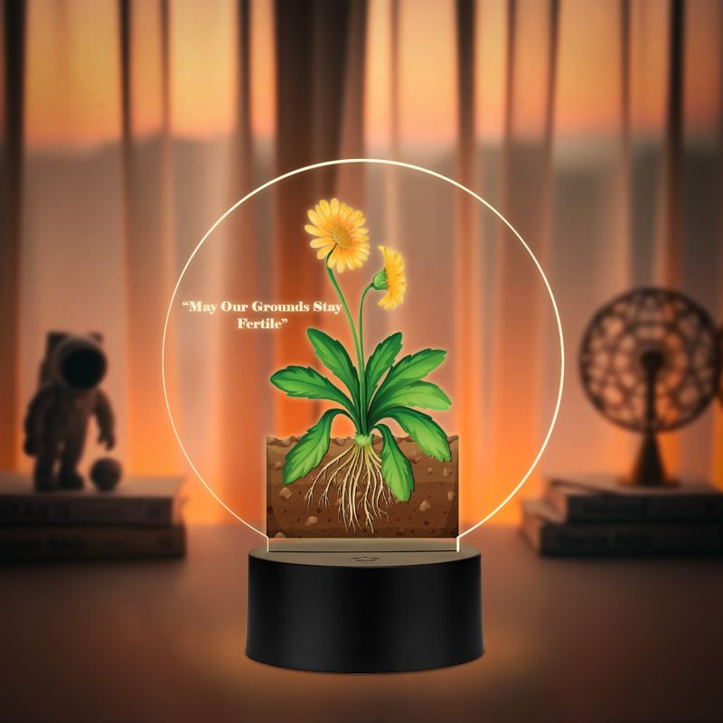 Inspirational Quote LED Night Lamp with Warm White Light Flower Design Theme Decorative Acrylic Light Motivational Study Table Lamp (May Our Ground Stay Fertile 1)