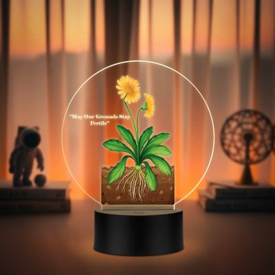 Inspirational Quote LED Night Lamp with Warm White Light Flower Design Theme Decorative Acrylic Light Motivational Study Table Lamp (May Our Ground Stay Fertile 1)