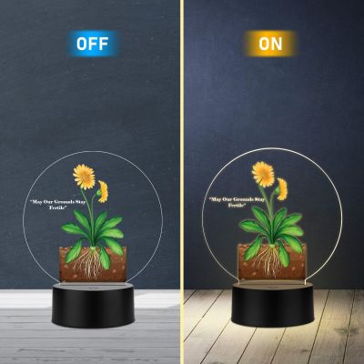 Inspirational Quote LED Night Lamp with Warm White Light Flower Design Theme Decorative Acrylic Light Motivational Study Table Lamp (May Our Ground Stay Fertile 1)