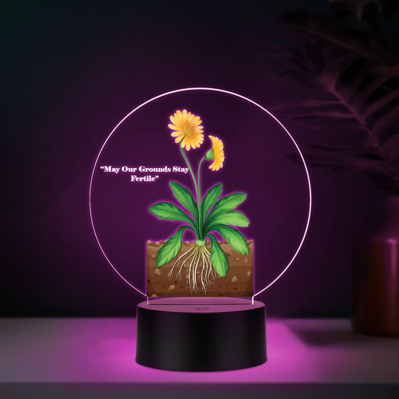 3D Illusion Flower Theme Design LED Night Lamp with Automatic Color Changing Light Motivational Desk Decor | Study Table Lamp (May Our Ground Stay Fertile 1)