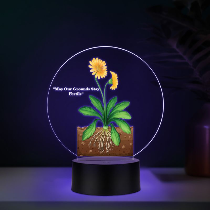 3D Illusion Flower Theme Design LED Night Lamp with Automatic Color Changing Light Motivational Desk Decor | Study Table Lamp (May Our Ground Stay Fertile 1)