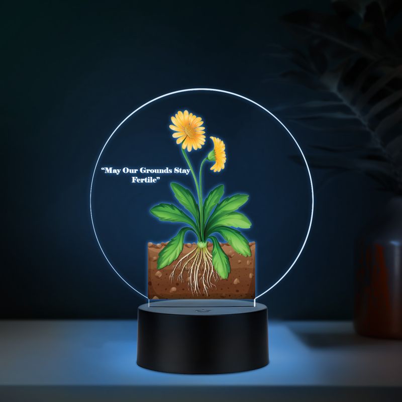 3D Illusion Flower Theme Design LED Night Lamp with Automatic Color Changing Light Motivational Desk Decor | Study Table Lamp (May Our Ground Stay Fertile 1)
