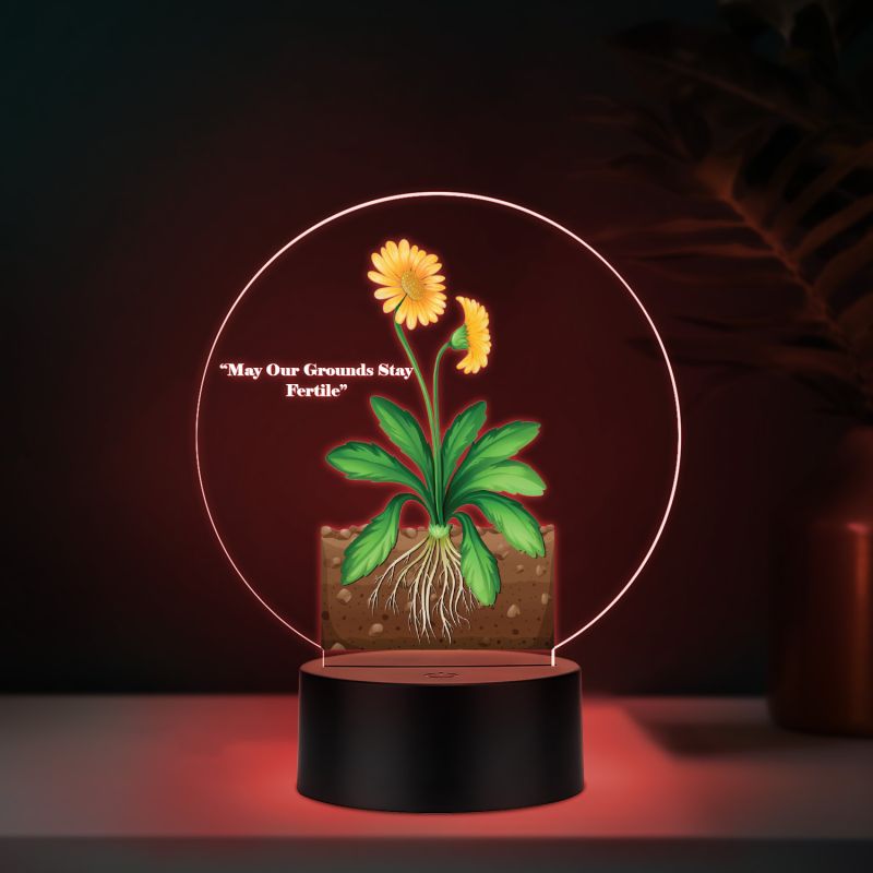 3D Illusion Flower Theme Design LED Night Lamp with Automatic Color Changing Light Motivational Desk Decor | Study Table Lamp (May Our Ground Stay Fertile 1)