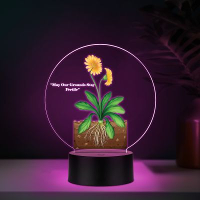 3D Illusion Flower Theme Design LED Night Lamp with Automatic Color Changing Light Motivational Desk Decor | Study Table Lamp (May Our Ground Stay Fertile 1)