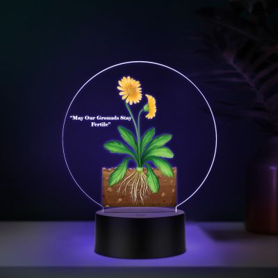 3D Illusion Flower Theme Design LED Night Lamp with Automatic Color Changing Light Motivational Desk Decor | Study Table Lamp (May Our Ground Stay Fertile 1)
